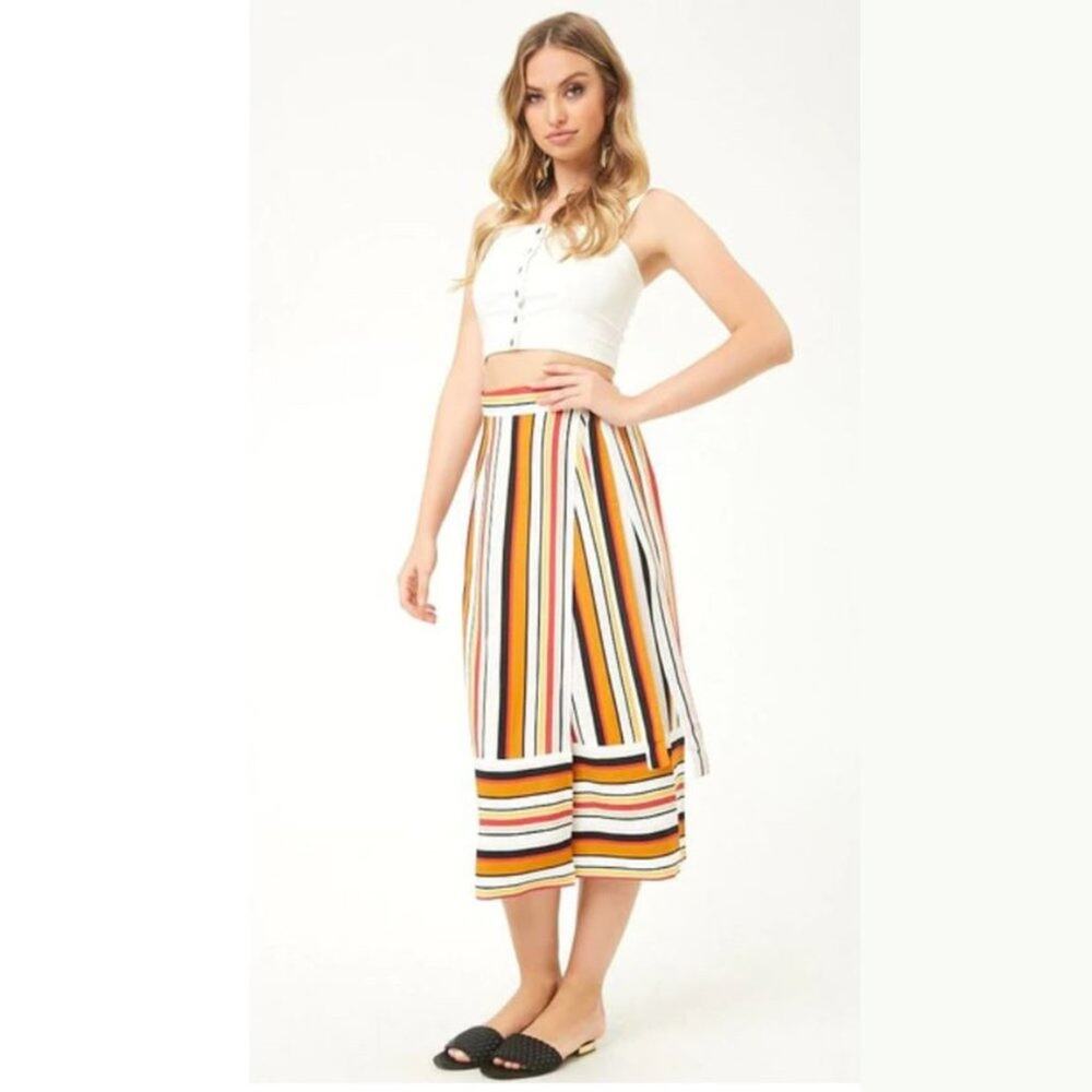 F21 Contemporary Multi Stripe Wrap Midi Skirt M - image 1